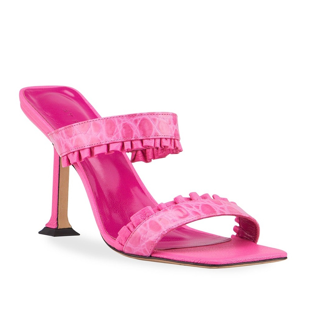By Far Sandals‎ Pina Ruffled Croc-effect Leather Mules Sz 38